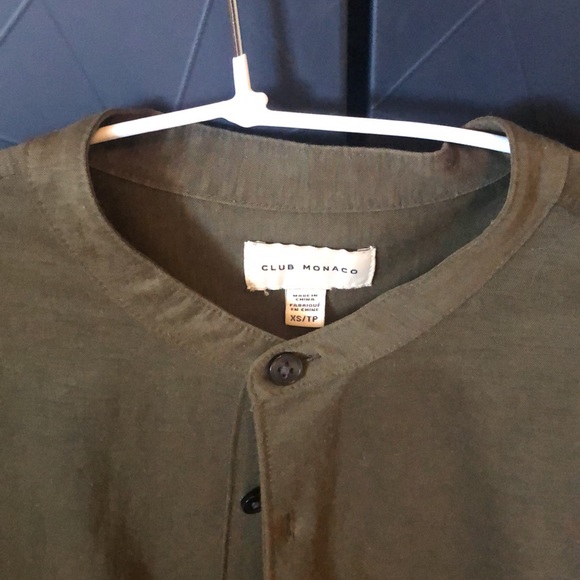 CLUB MONACO dark green Band collar shirt size XS - Picture 6 of 9